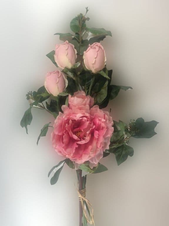 Arreglo de rosas rosada Artificial - Estilo Natural para Interiores y Vitrinas