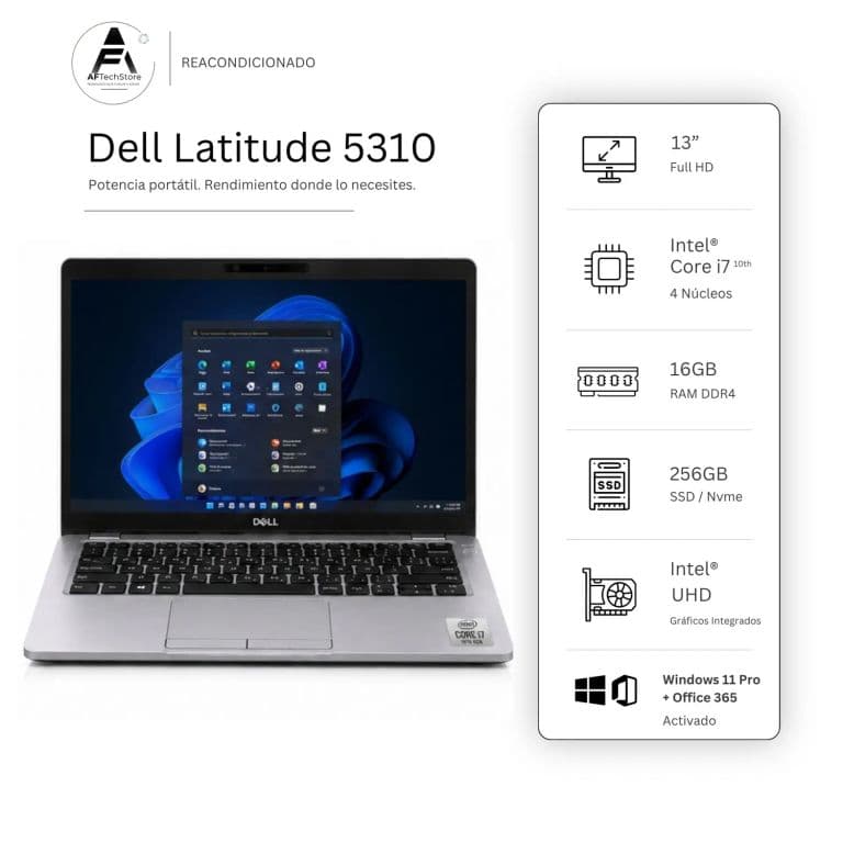 Notebook 5310 I7 10th 16GB 256GB - Win11 Office - Reacondicionado Profesional