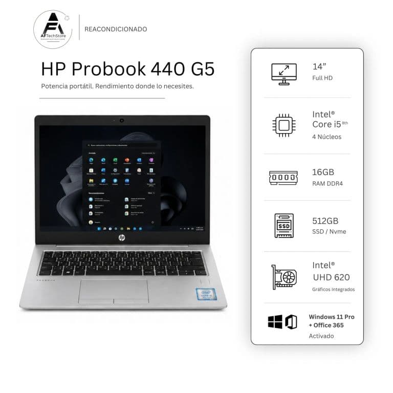 Notebook 440 G5 I5 8th 16GB 512GB - Win11 Office - Reacondicionado Profesional