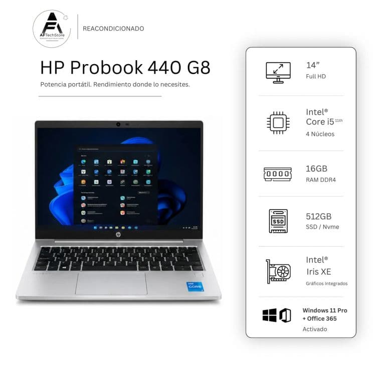 Notebook 440 G8 I5 11th 16GB 512GB - Win11 Office - Reacondicionado Profesional