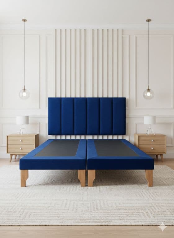 CAMA DOS PLAZA LINEAL AZUL FELPA