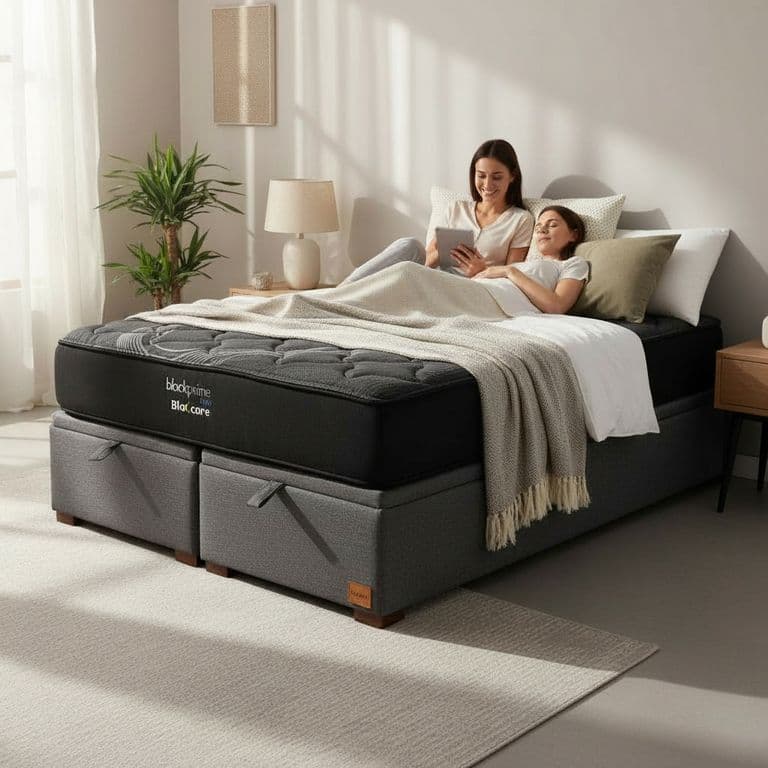 Cama Baul 2 Plaza L200 cm + Colchon Black Prime - Modelo Uno / Con Patas De Madera 4.5 cm