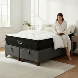 Cama Baul King L200 cm + Colchon Black Prime - Modelo Dos / Con Patas De Madera 4.5 cm (gris)