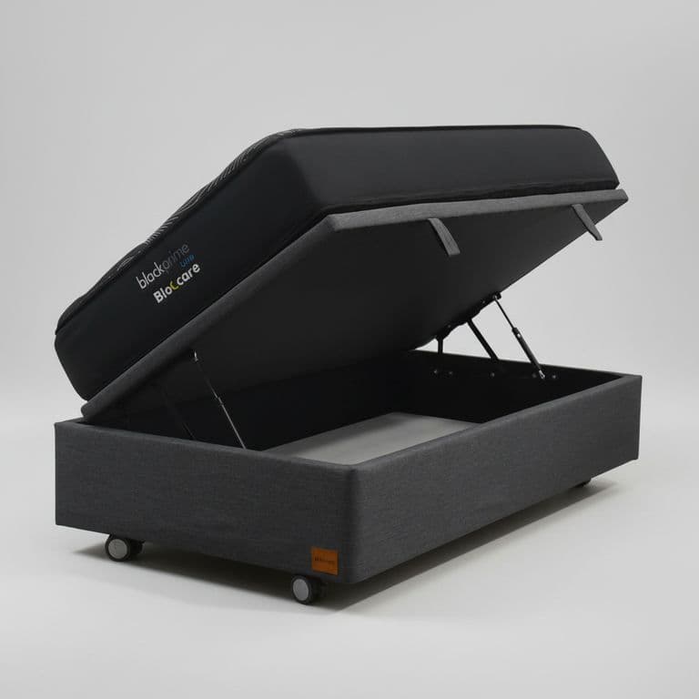 Cama Baul 1 Plaza L200 cm + Colchon Black Prime - Modelo Uno / Rueda Logo (Gris)