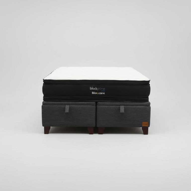 Cama Baul King L200 cm + Colchon Black Prime - Modelo Dos / Con Patas De Madera 11 cm (Gris)