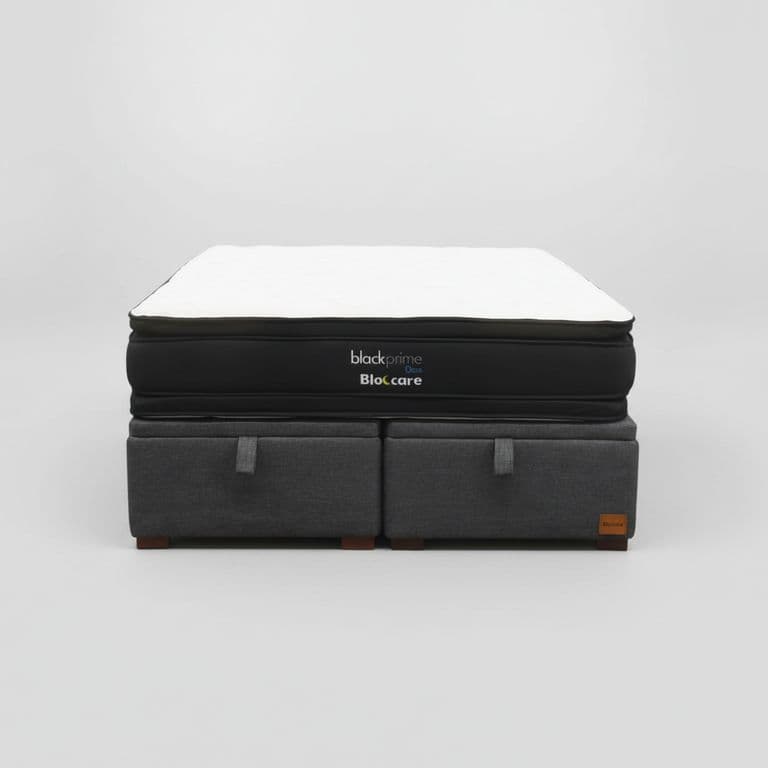 Cama Baul Super King L200 cm + Colchon Black Prime - Modelo Dos / Con Patas De Madera 4.5 cm (Gris)