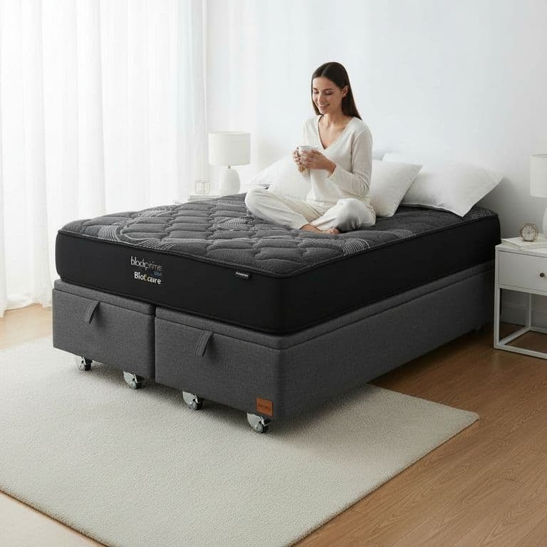 Cama Baul King L200 cm + Colchon Black Prime - Modelo Uno / Rueda Logo (Gris)