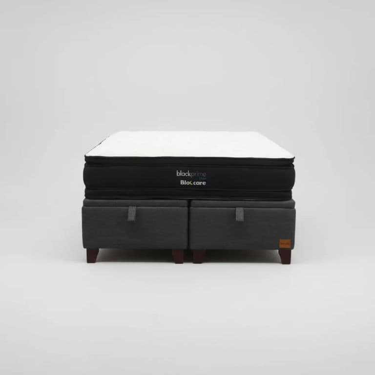 Cama Baul Super King L200 cm + Colchon Black Prime - Modelo Dos / Con Patas De Madera 11 cm (Gris)