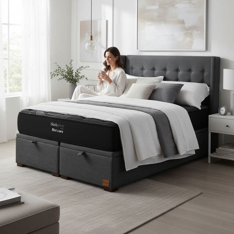 Cama Baul King L200 cm + Colchon Black Prime - Modelo Uno + Respaldo / Con Patas de 11 cm