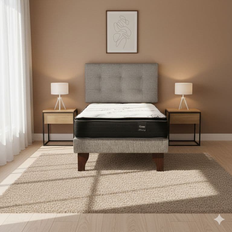 Cama Europea 1.5 Plaza 190 Plus Respaldo Ginebra