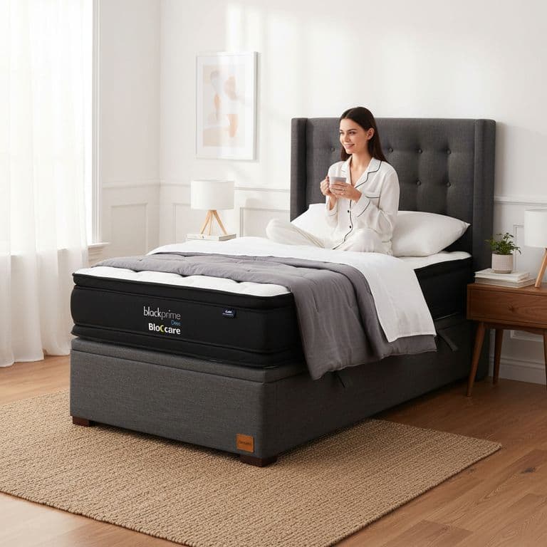Cama Baul 1.5 Plaza L200 cm + Colchon Black Prime - Modelo Dos + Respaldo / Con Patas de 11 cm