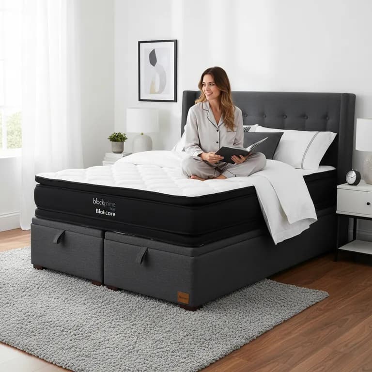 Cama Baul King L200 cm + Colchon Black Prime - Modelo Dos + Respaldo / Con Patas de 11 cm