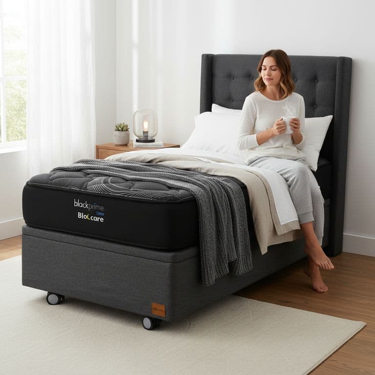 Cama Baul 1.5 Plaza L200 cm + Colchon Black Prime - Modelo Uno + Respaldo / Rueda Logo(Gris)