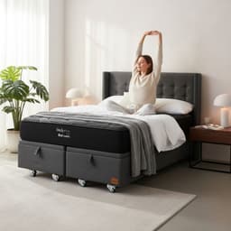 Cama Baul King L200 cm + Colchon Black Prime - Modelo Uno + Respaldo / Rueda Deluxe (Gris)