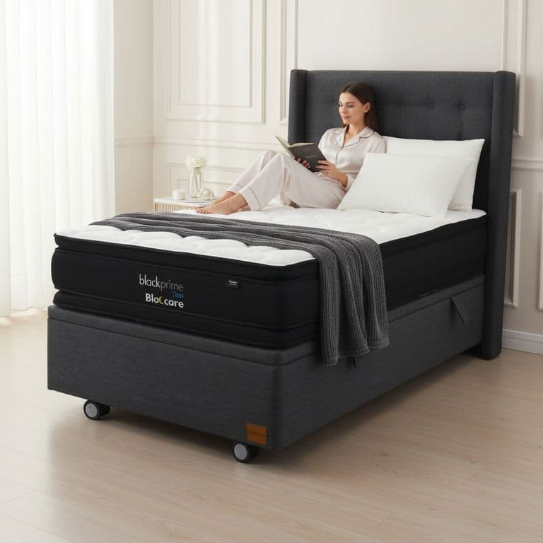 Cama Baul 1.5 Plaza L190 cm + Colchon Black Prime - Modelo Dos + Respaldo / Rueda Pyton (Gris)
