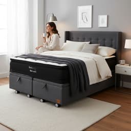 Cama Baul 2 Plaza L190 cm + Colchon Black Prime - Modelo Dos + Respaldo / Rueda Pyton (Gris)