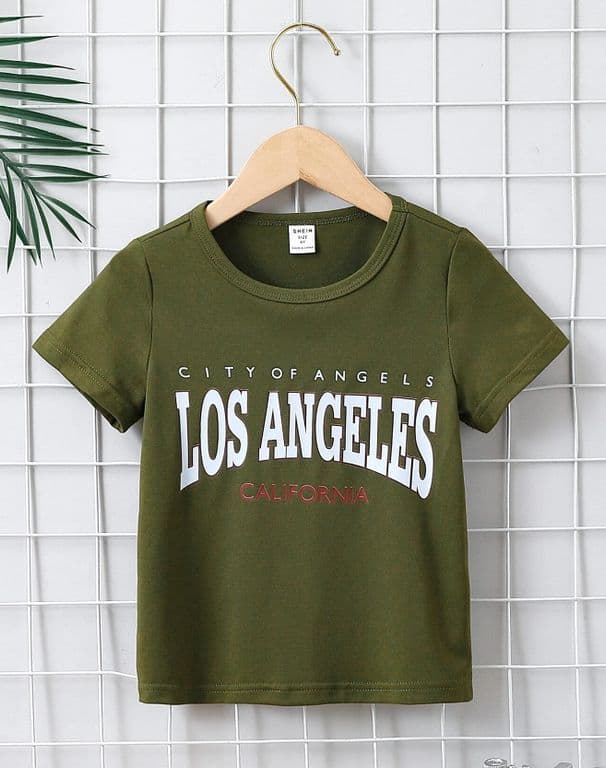 Camiseta Infantil Los Angeles California Verde Militar Verde Militar 4 ANOS