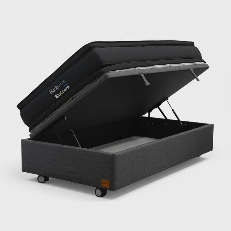 Cama Baul 1.5 Plaza L200 cm + Colchon Black Prime - Modelo Dos / Con Rueda Logo (Gris)