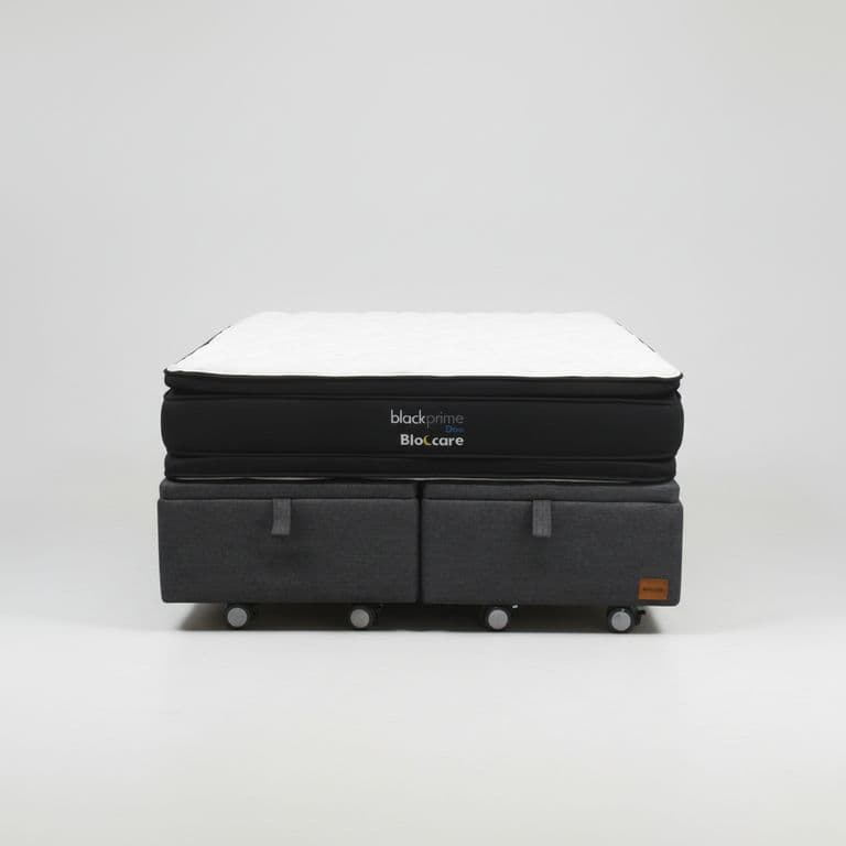 Cama Baul 2 Plaza L190 cm + Colchon Black Prime - Modelo Dos / Con Rueda Logo (Gris)