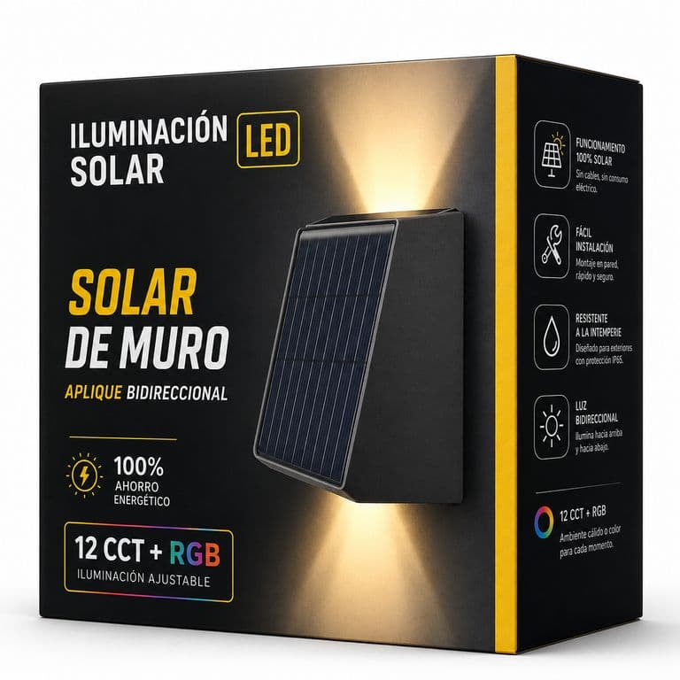 Luminaria Solar de Muro Aplique CCT Bidireccional Exterior