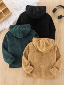 Chaqueta Infantil Teddy con Capucha y Cierre Multicolor Verde Oscuro 10 ANOS