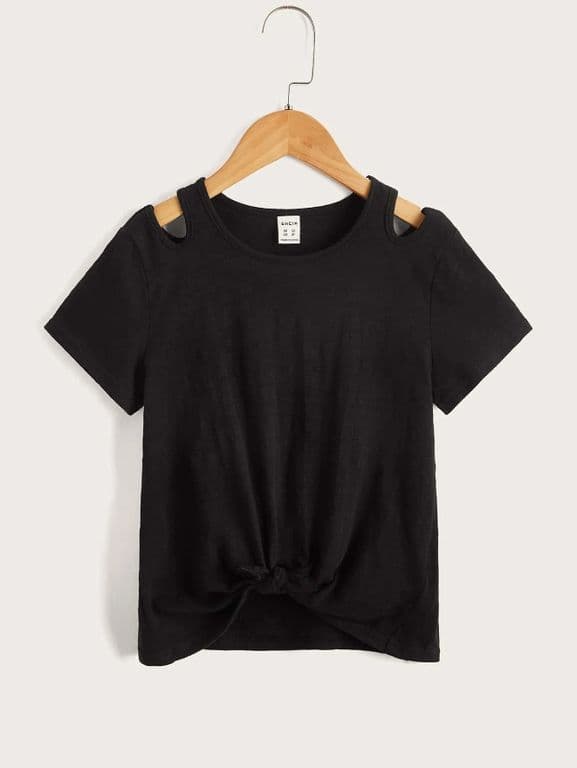 Polera Infantil Manga Corta con Aberturas en Hombros Negro Negro 6 ANOS