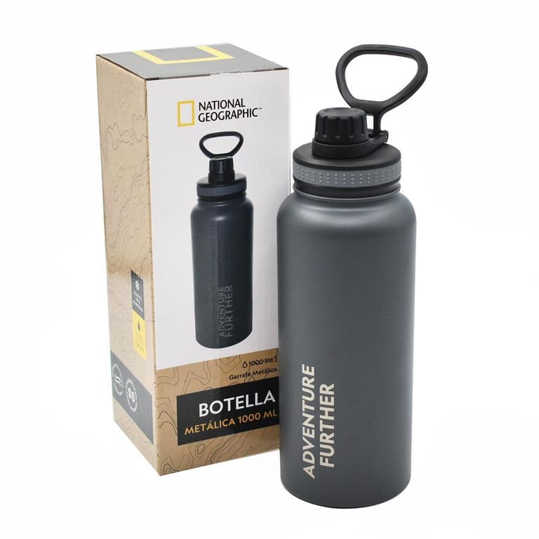 Botella Metalica Termica Insulada 1lt Gris Nat Geo