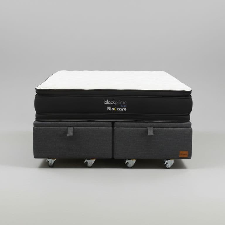 Cama Baul King L200 cm + Colchon Black Prime - Modelo Dos Con Rueda Deluxe Gris