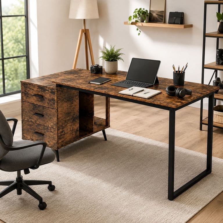 Escritorio Atlas Blackwood 140 cm con Cajones y Patas Metal Negro mate