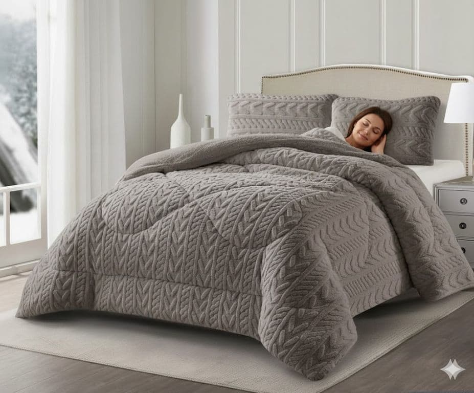 COBERTOR DE INVIERNO KING CON CHIPORRO DISENO RELIEVE TRENZADO UNICOLOR TFI