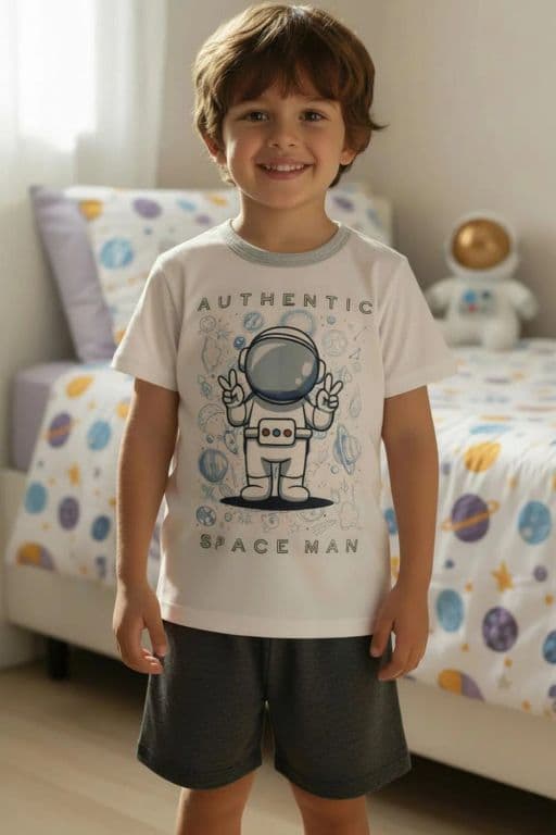 Pijama Algodon Nino Estampado Astronauta Blanco 3
