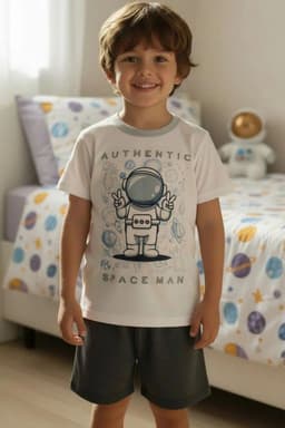 Pijama Algodon Nino Estampado Astronauta Blanco 4