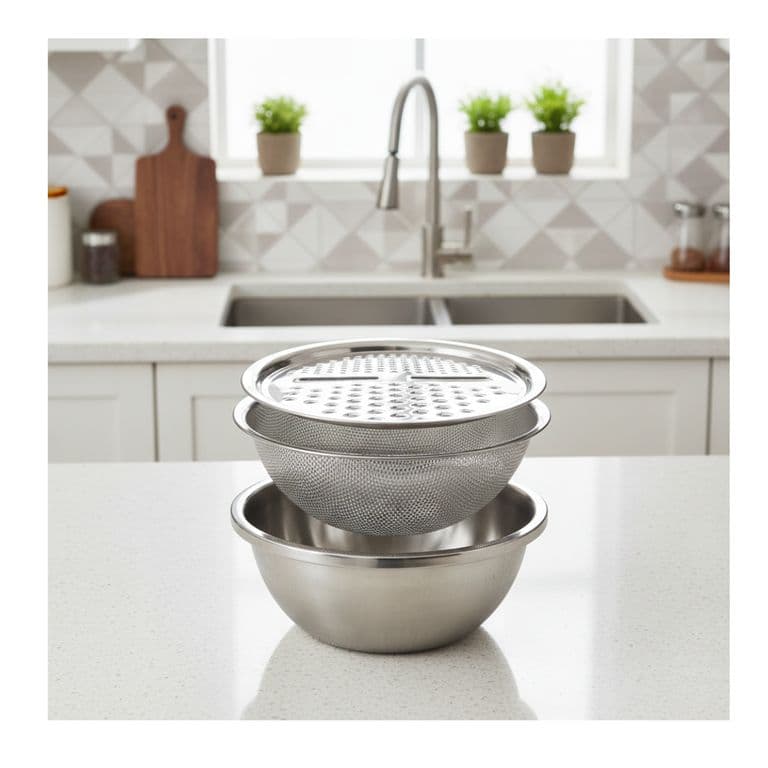 Set de 3 Piezas para Cocina Premium: Bowl, Colador y Rallador Multifuncional