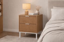 Velador FANTY Madera y Blanco con Rieles Metalicos y Patas Metal