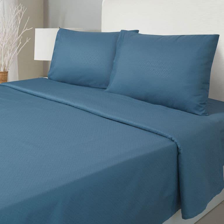 Juego De Sabanas 15 Plazas Embosse Microfibra Color Azul Azul 1,5 PLAZAS