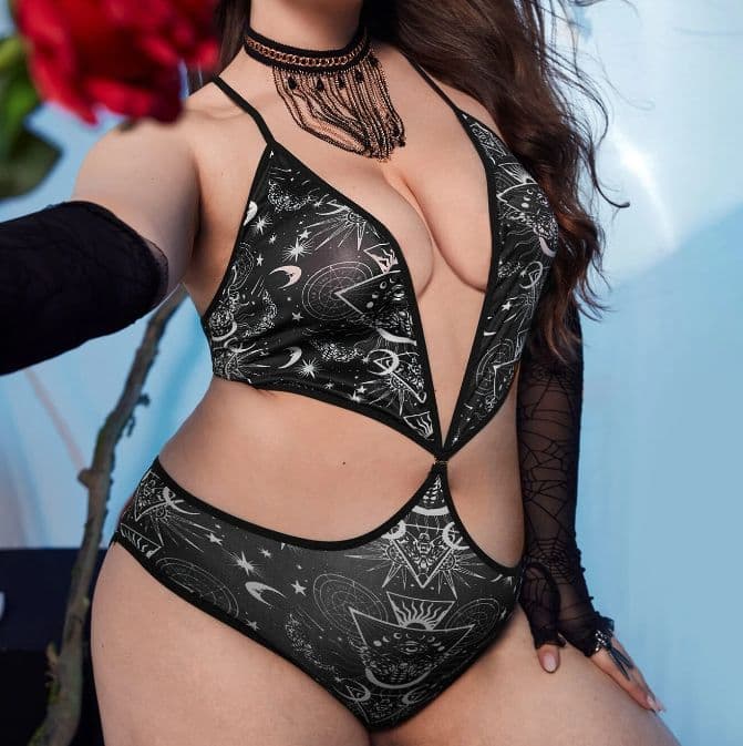 Body Blanco y Negro con Estampado Galaxia Estilo Gotico Halloween Multicolor 3XL