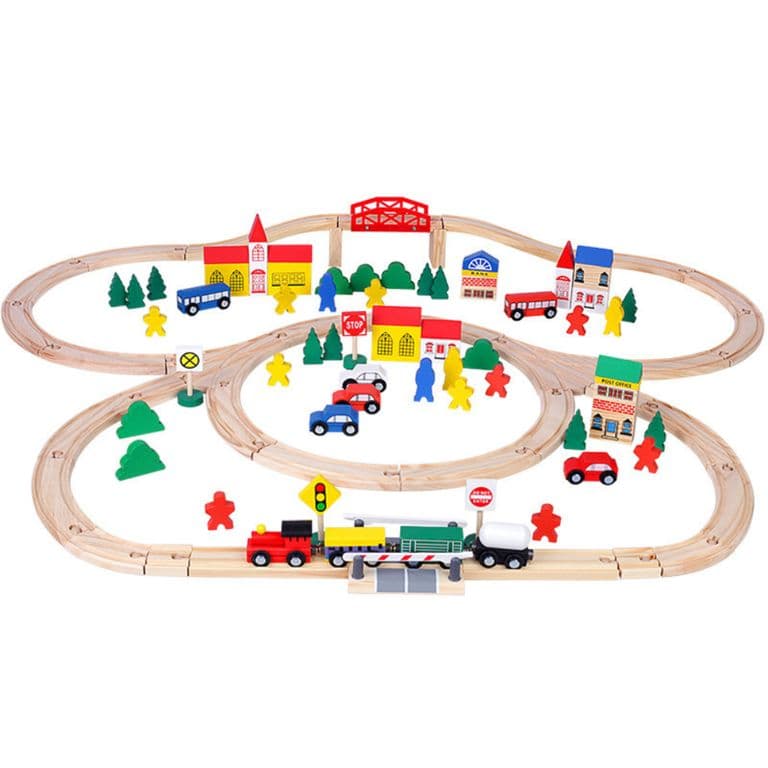 Pista de Tren 100 Piezas Ciudad de Madera Educativa Montessori