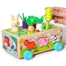 Carro de Animalitos Educativo Montessori de Madera Y Arrastre