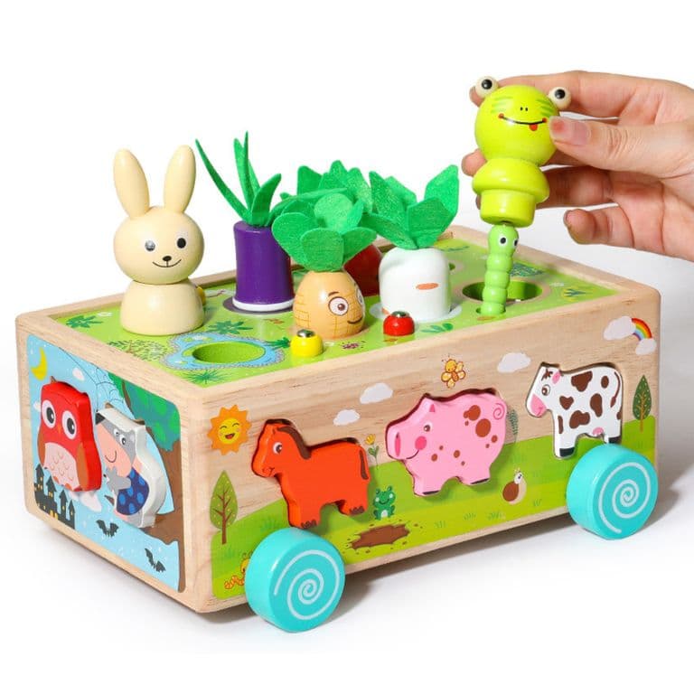 Carro de Animalitos Educativo Montessori de Madera Y Arrastre
