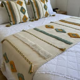 Set Piecera + 2 Fundas Boho Decoracion Dormitorio Beige