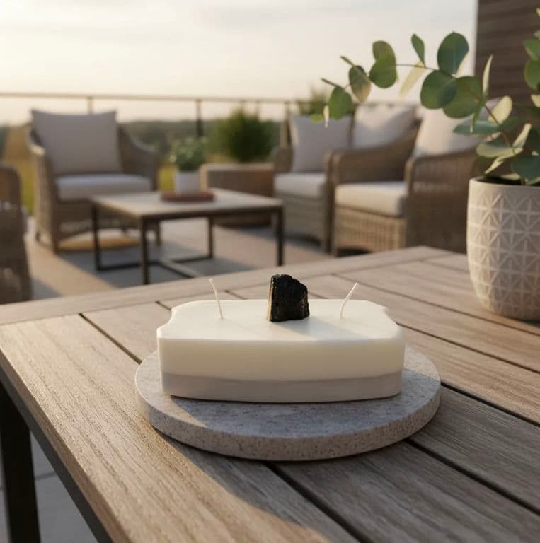 Vela para terraza o living con piedra Turmalina natural proteccion