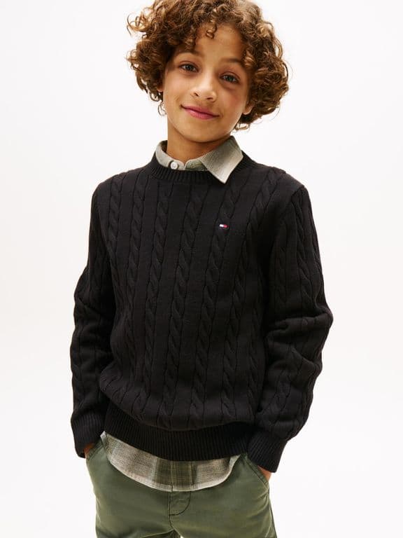Sweater De Nino De Punto Trenzado Negro Negro 2