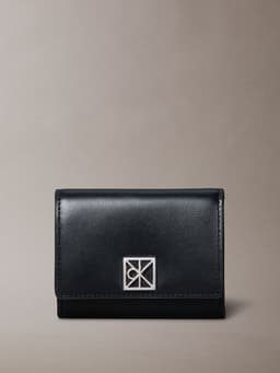 Billetera de Plegado Triple de Cuero Negro Negro TALLA UNICA