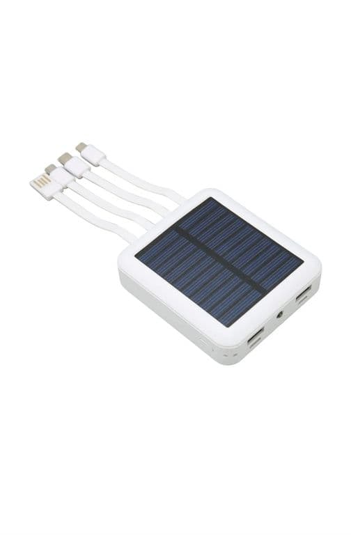 Power Bank Solar 10000mah Carga 4 En 1 Multi Conectores Blanco