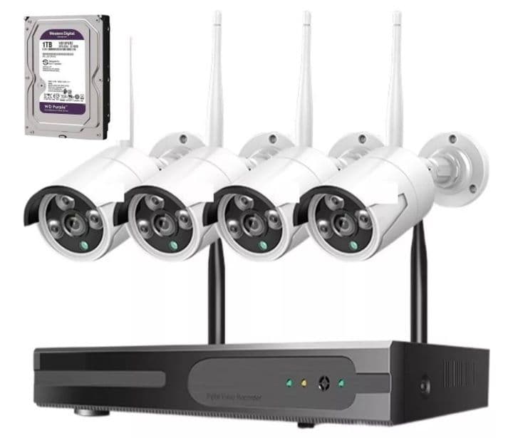 Kit 4 Camara de Seguridad Inalambricas 2MP con Disco Duro 1 Terabyte 1080P