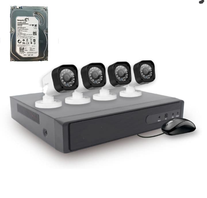 Kit Cctv 4 Camaras Seguridad + Disco Duro 1 Terabyte Instalado en DVR HD 720P