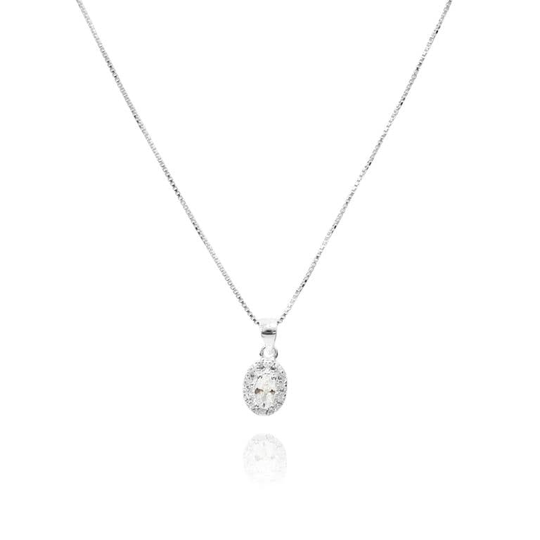 Collar Roseta Oval Circon Blanco Plata Fina 925 Plateado TALLA UNICA