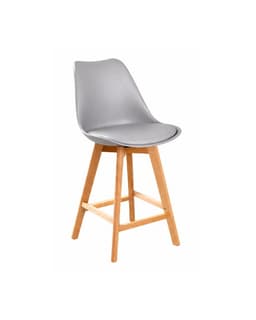 Taburete Tulip Wood Acolchado 66cm Gris claro