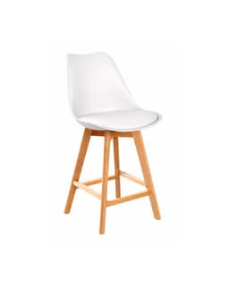 Taburete Tulip Wood Acolchado 66cm Blanco