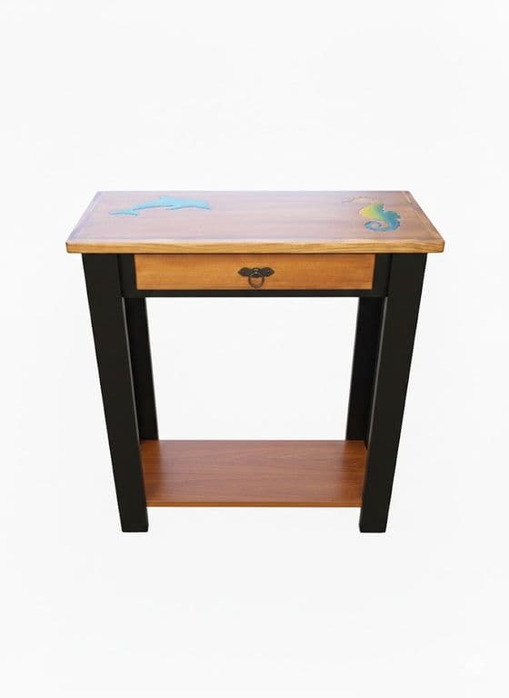 MESA ARRIMO CAFE NEGRO CON GRABADO RESINA MARINO